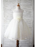 Ivory Lace Flower Sash Knee Length Flower Girl Dress 